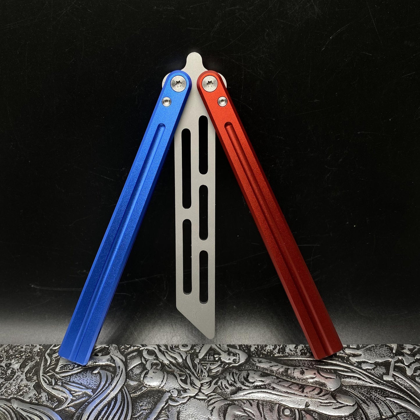 Blue Red Trainer Butterfly Knife