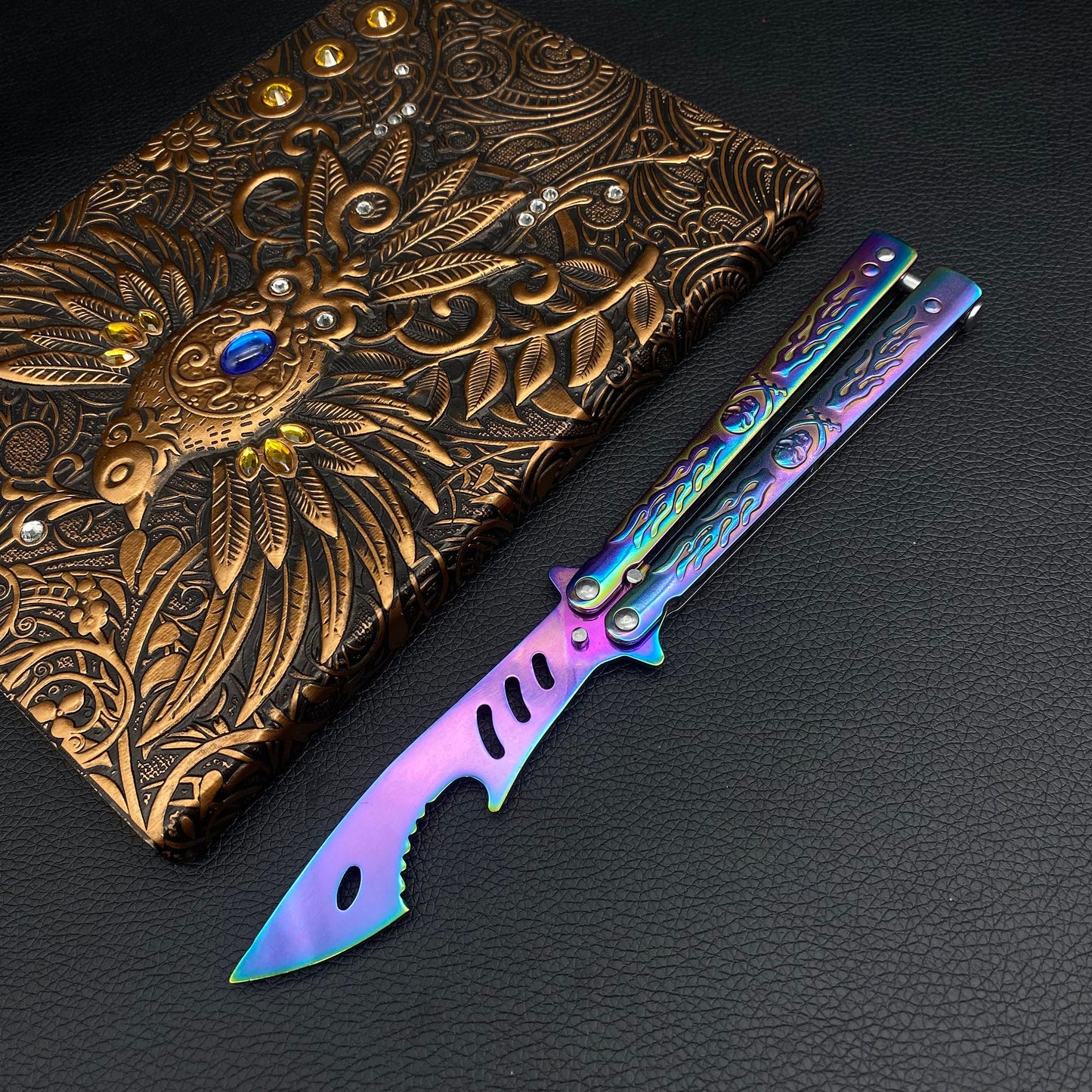3D Skull Relief Butterfly Knife