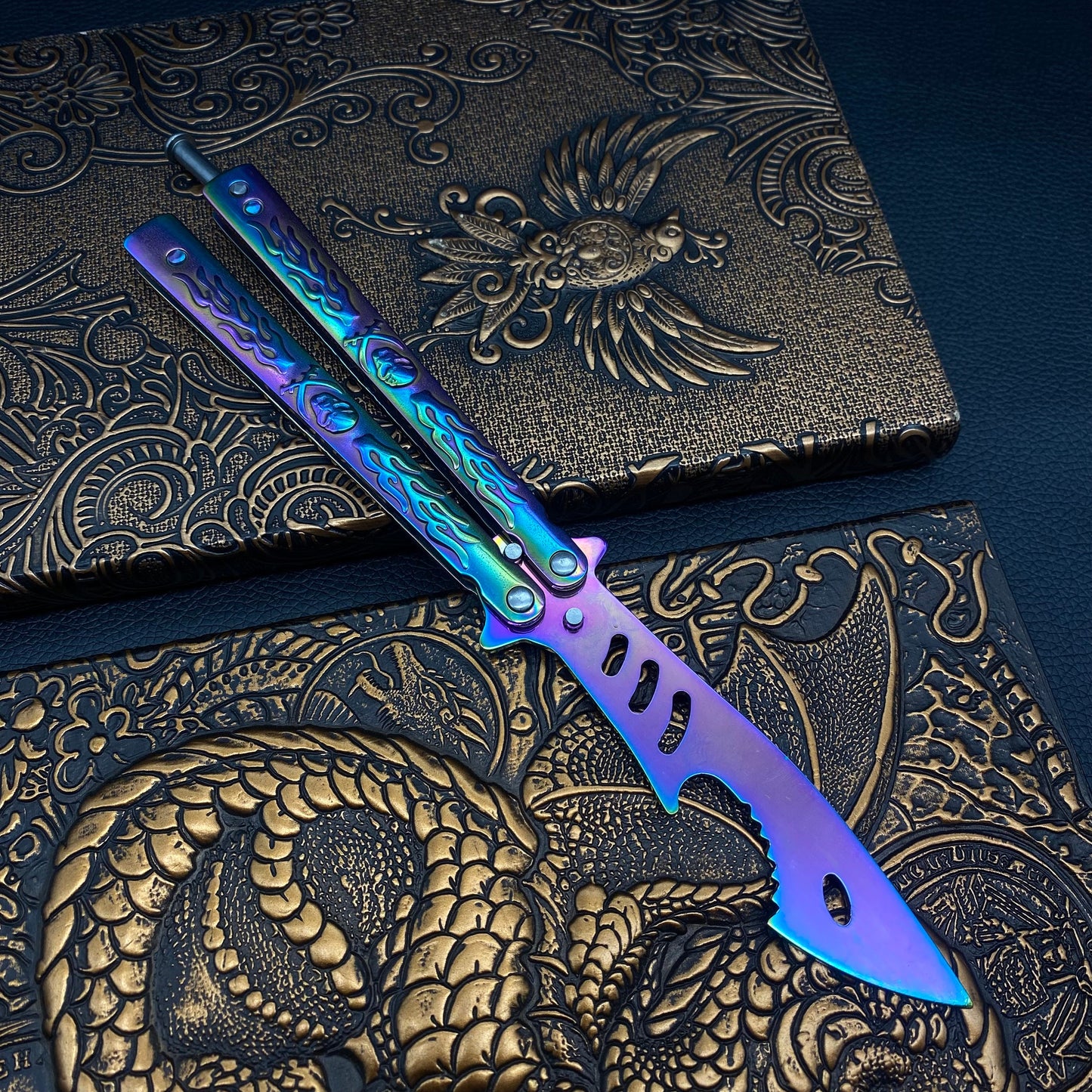 3D Skull Relief Butterfly Knife