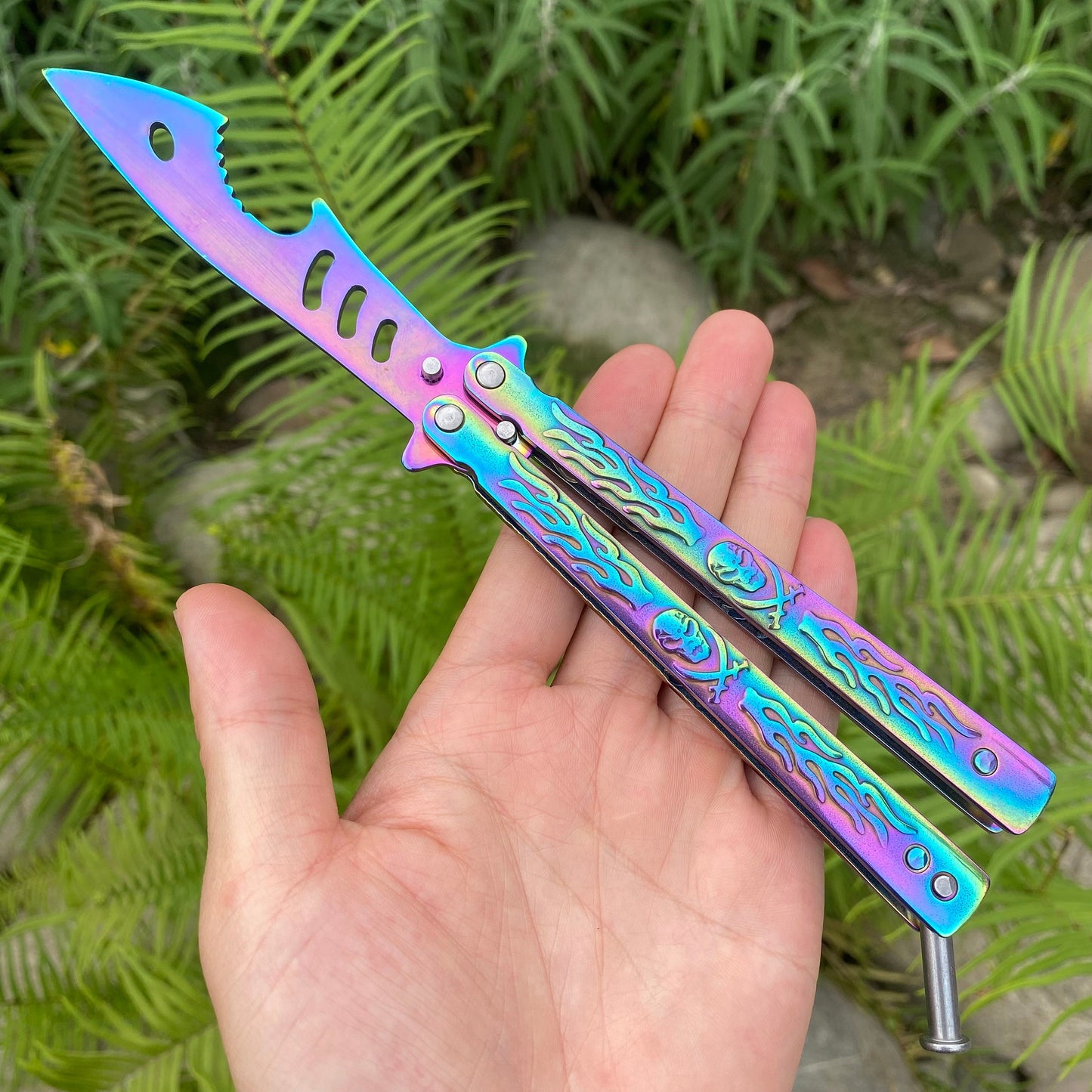3D Skull Relief Butterfly Knife