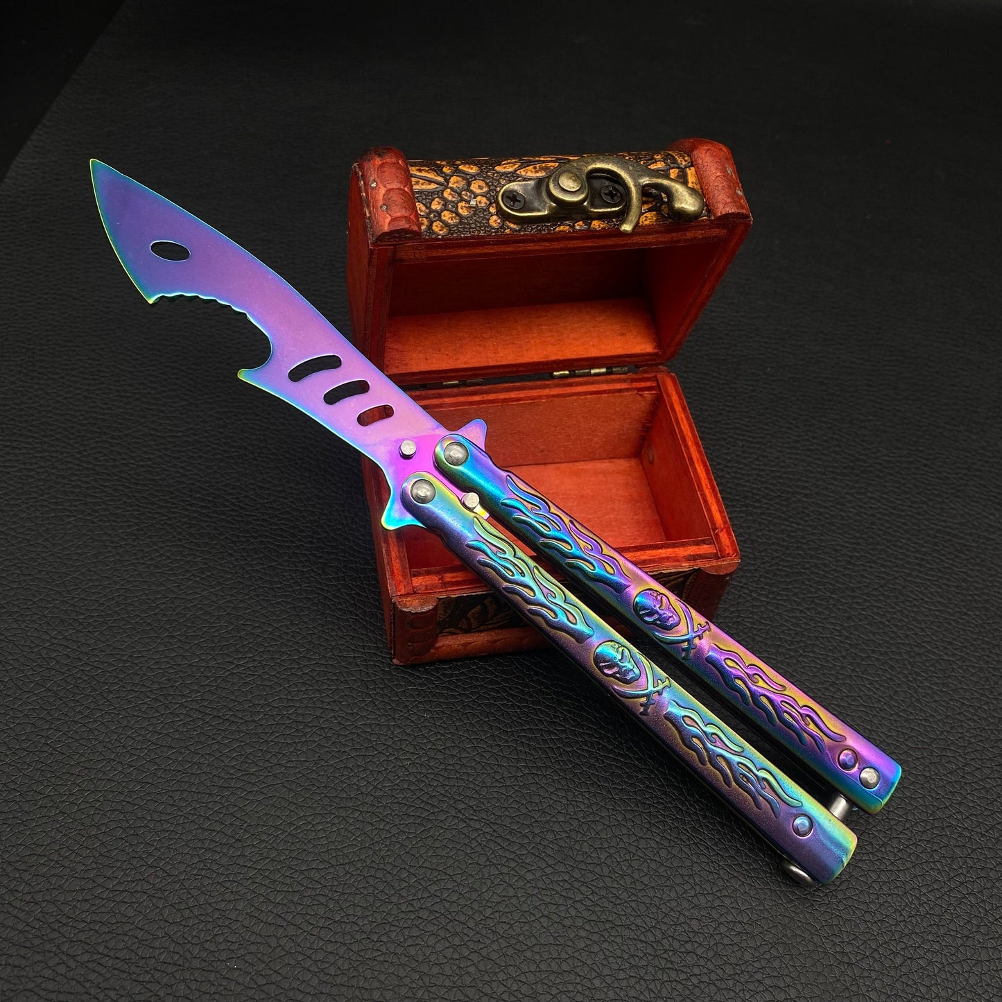 3D Skull Relief Butterfly Knife