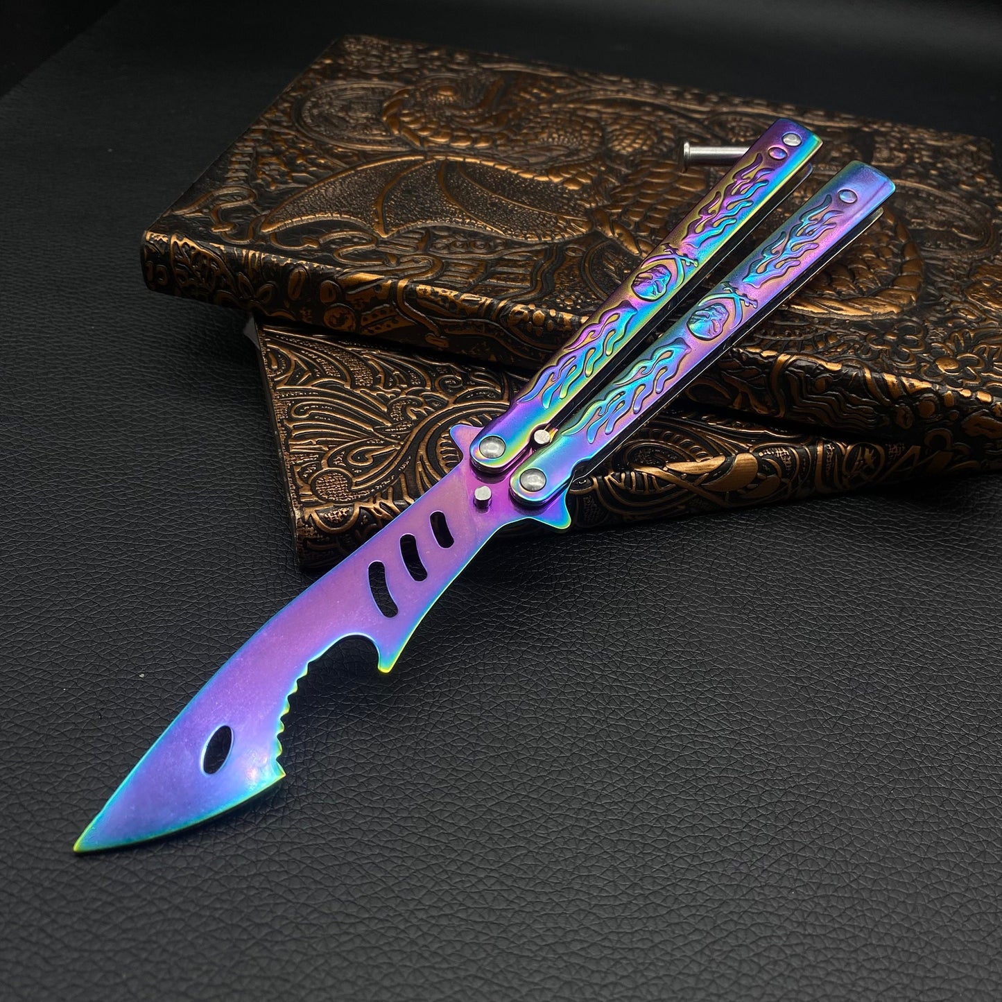 3D Skull Relief Butterfly Knife