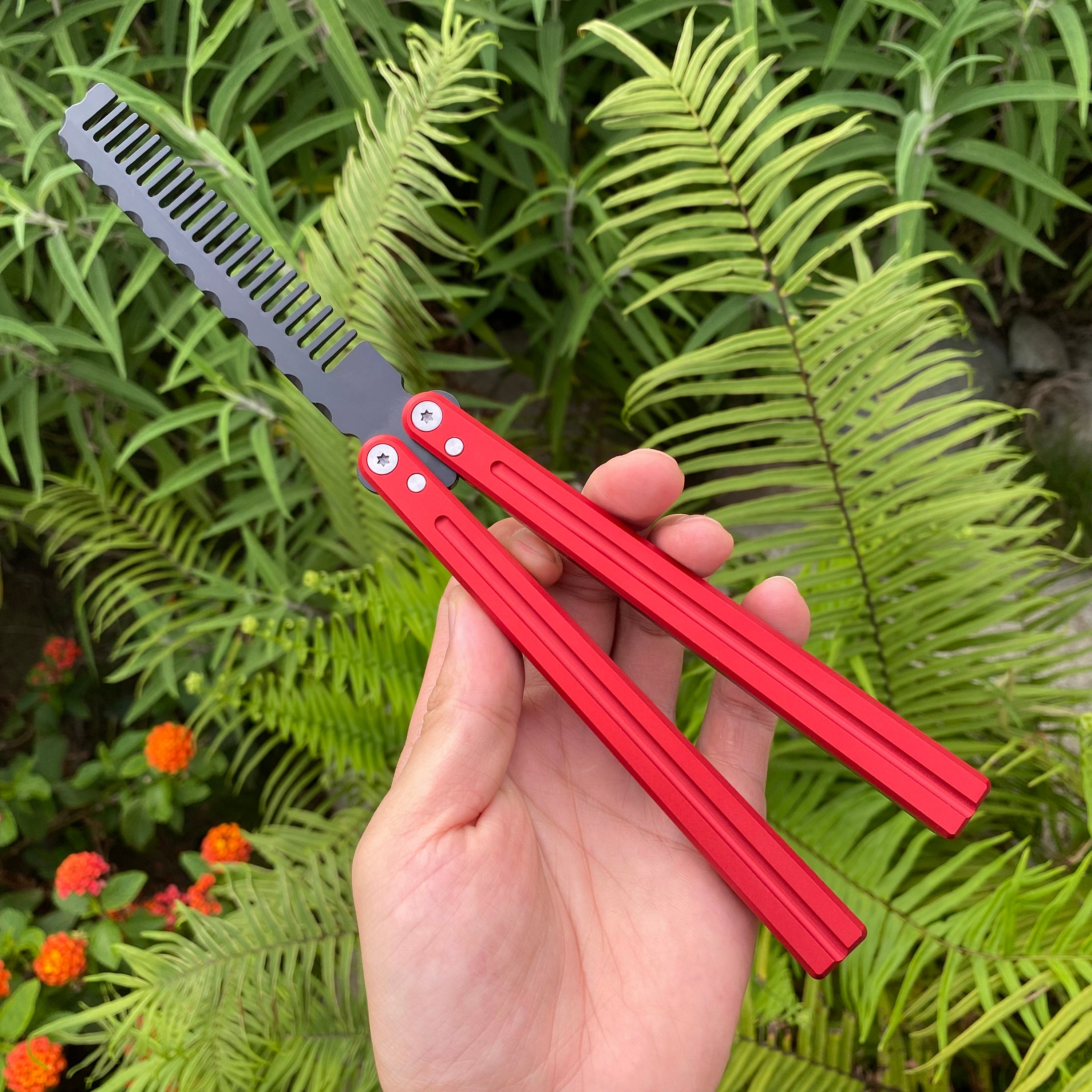 Red Blue Comb Butterfly Knife