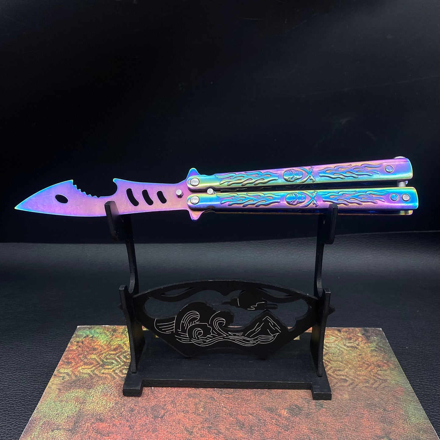 3D Skull Relief Butterfly Knife