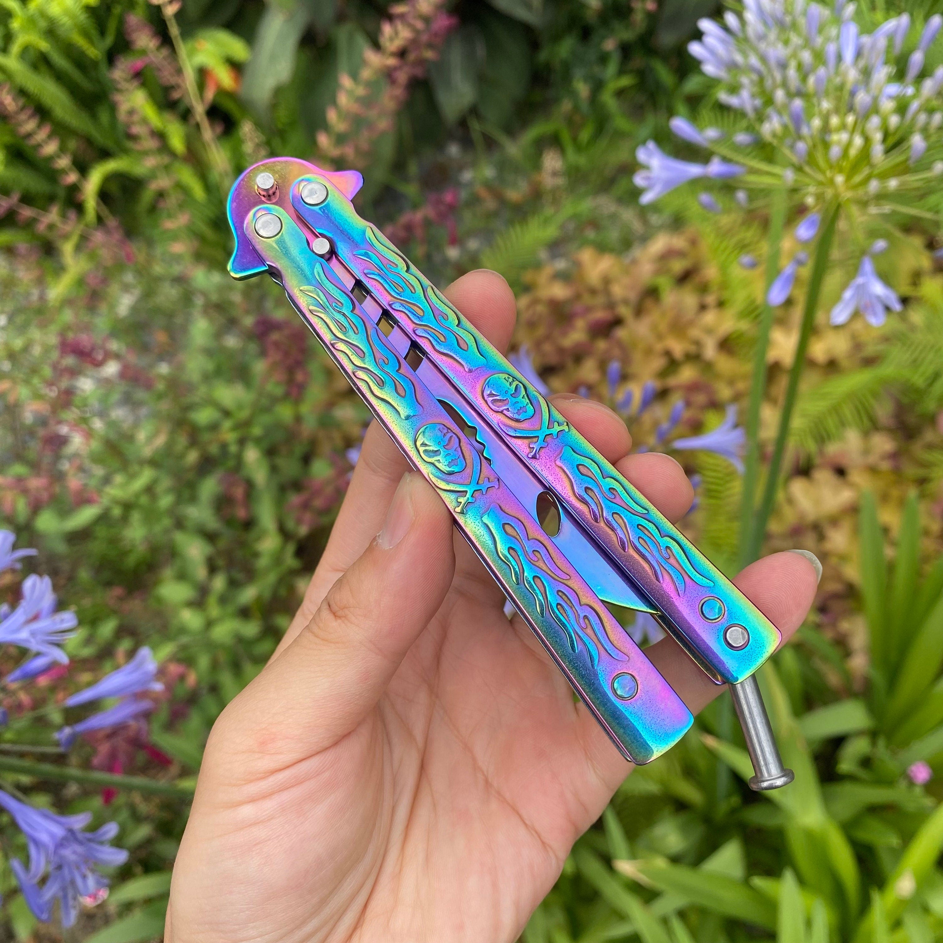 3D Skull Relief Butterfly Knife