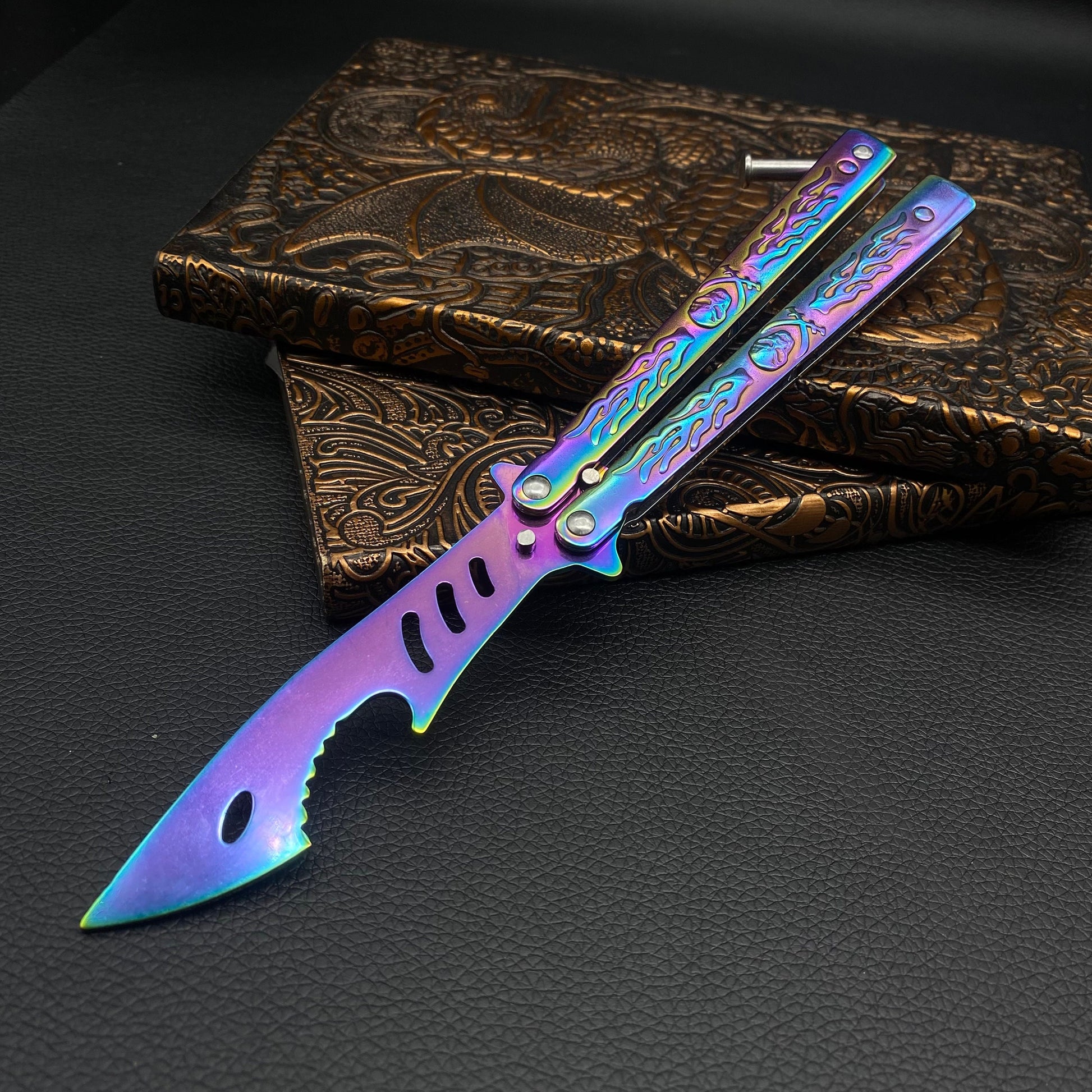 Stainless Steel Skull 3D Sculpture Balisong Butterfly Knife