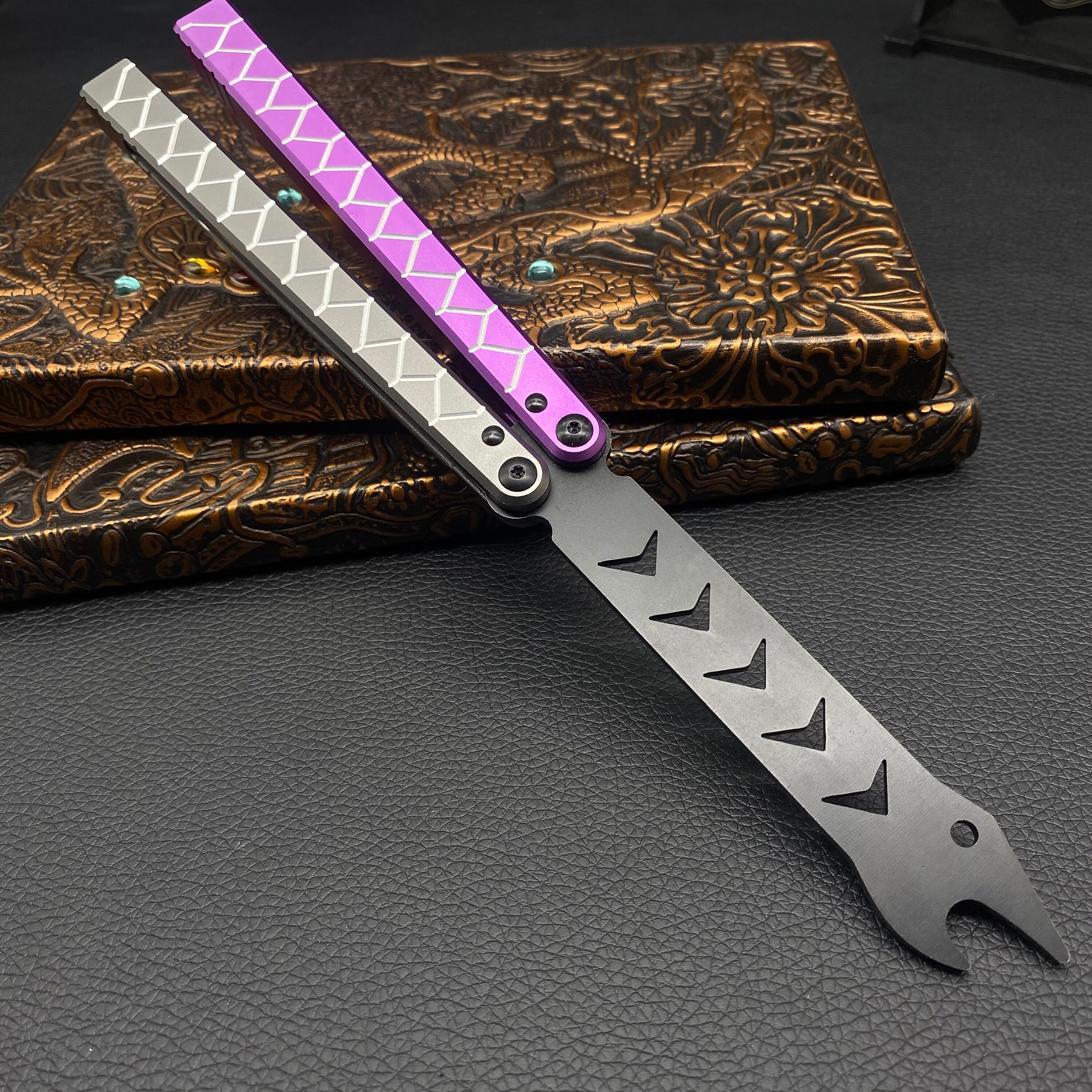 Purple Grey Snakelike Butterfly Knife