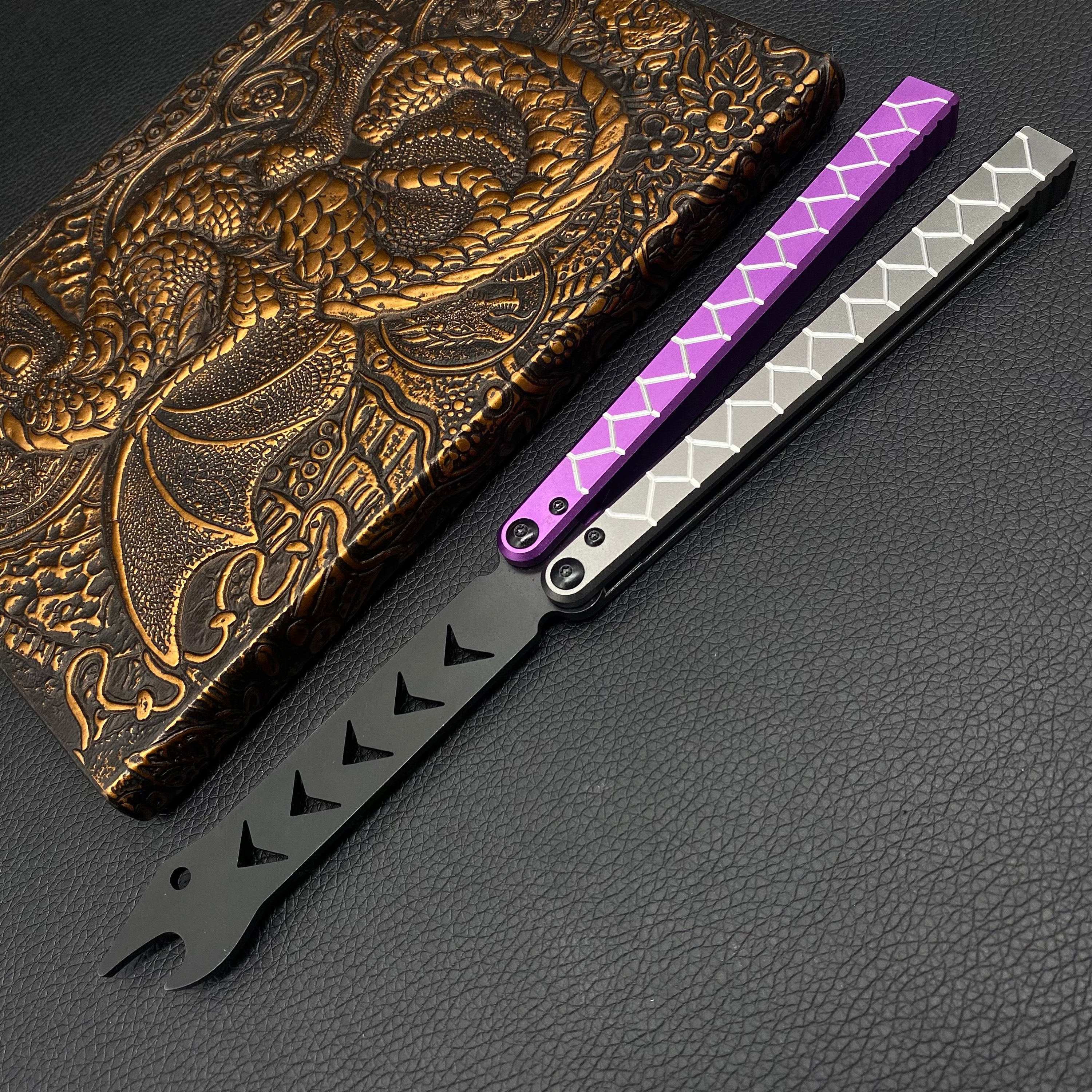 Purple Grey Snakelike Butterfly Knife